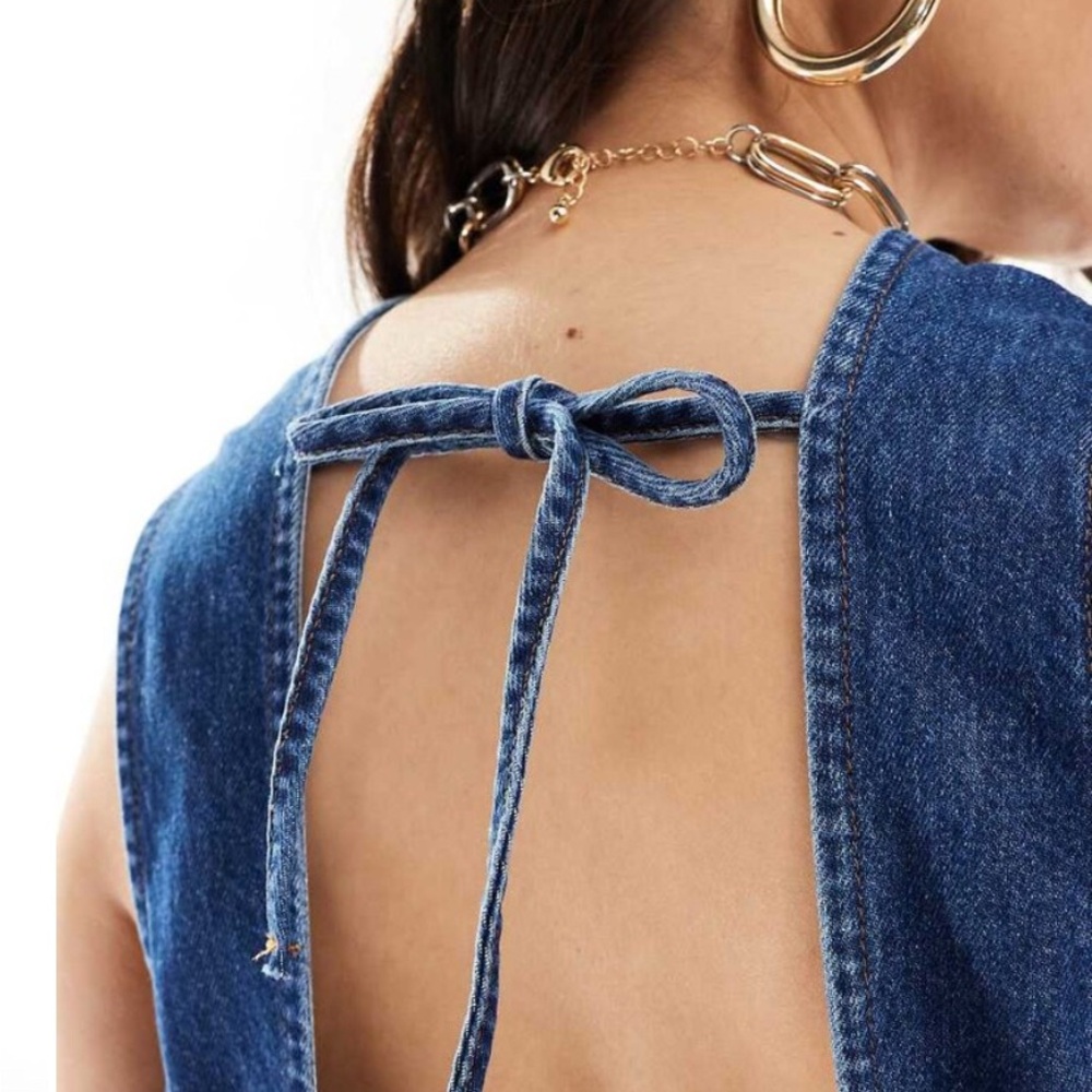 NWOT ASOS Denim drop waist mini dress Size Medium - Picture 2 of 3